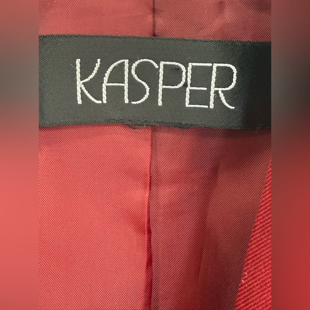 Kasper Red Skirt/Blazer Suit Set – Classic Tailored Career Office Power Suit - Picture 11 of 15
